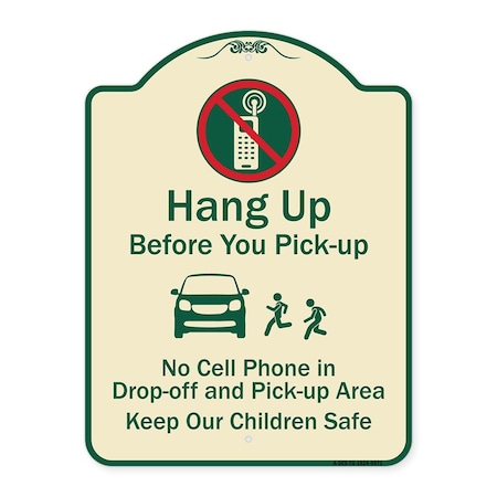 Signmission Designer Series-Hang-up Before You Pick-up Tan & Green Heavy-Gauge Aluminum, 24" x 18", TG-1824-9971 A-DES-TG-1824-9971